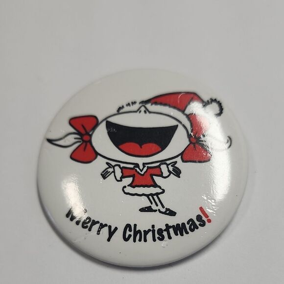 Vintage Merry Christmas Pinback Button Girl Happy - Picture 1 of 4